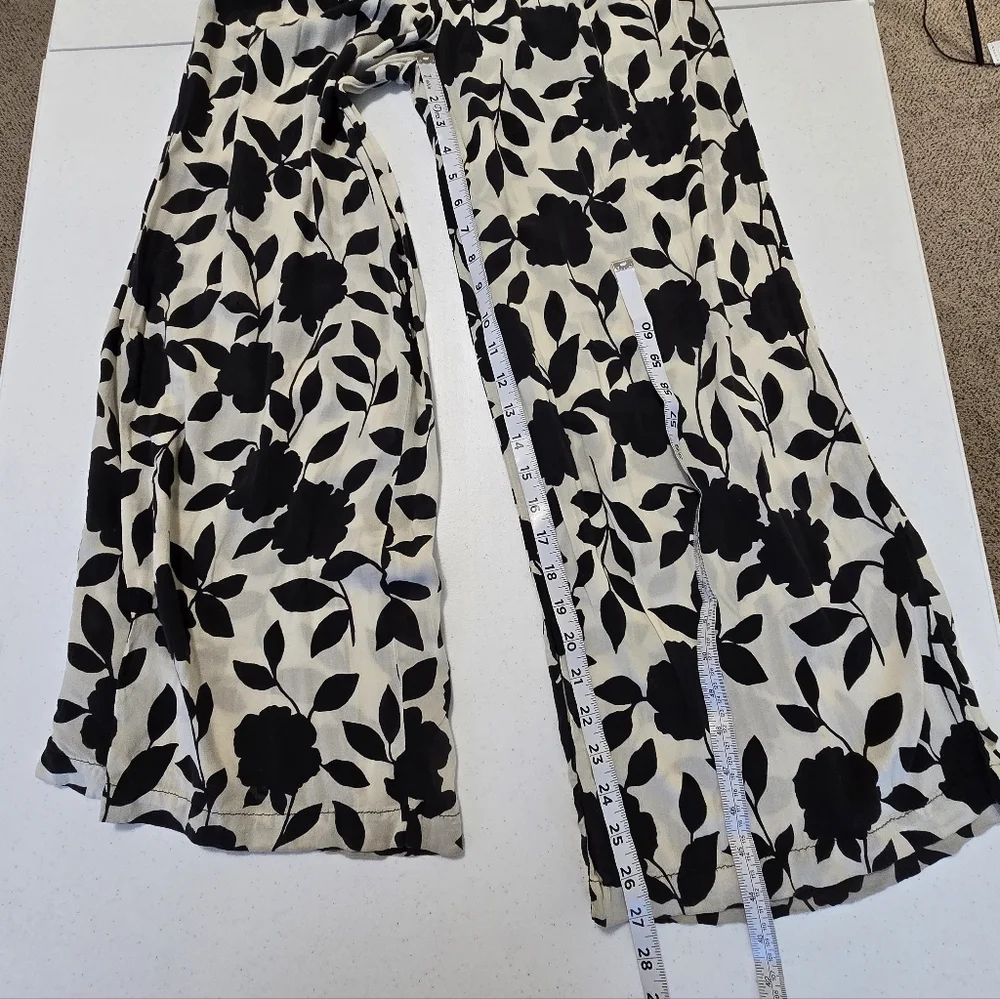 Kate‎ Spade White Black Floral Wide Leg Pants Women's Small